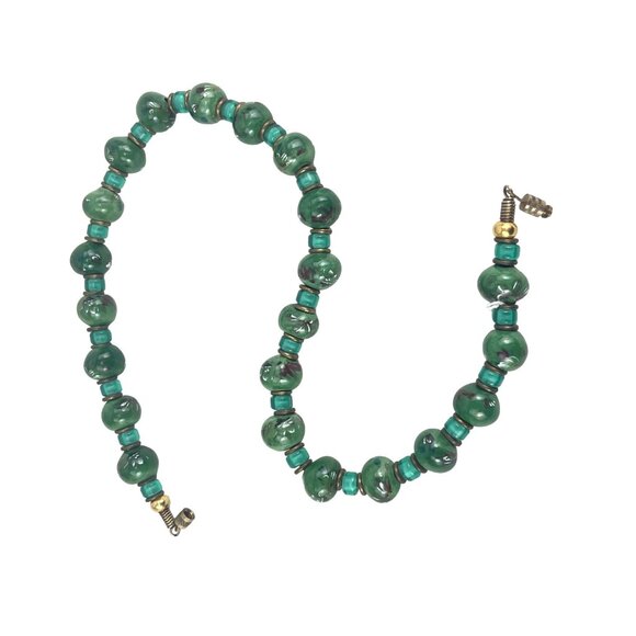 Vintage 16” Green Ceramic Beaded Necklace With Barrel Clasp 1970s - Picture 6 of 7
